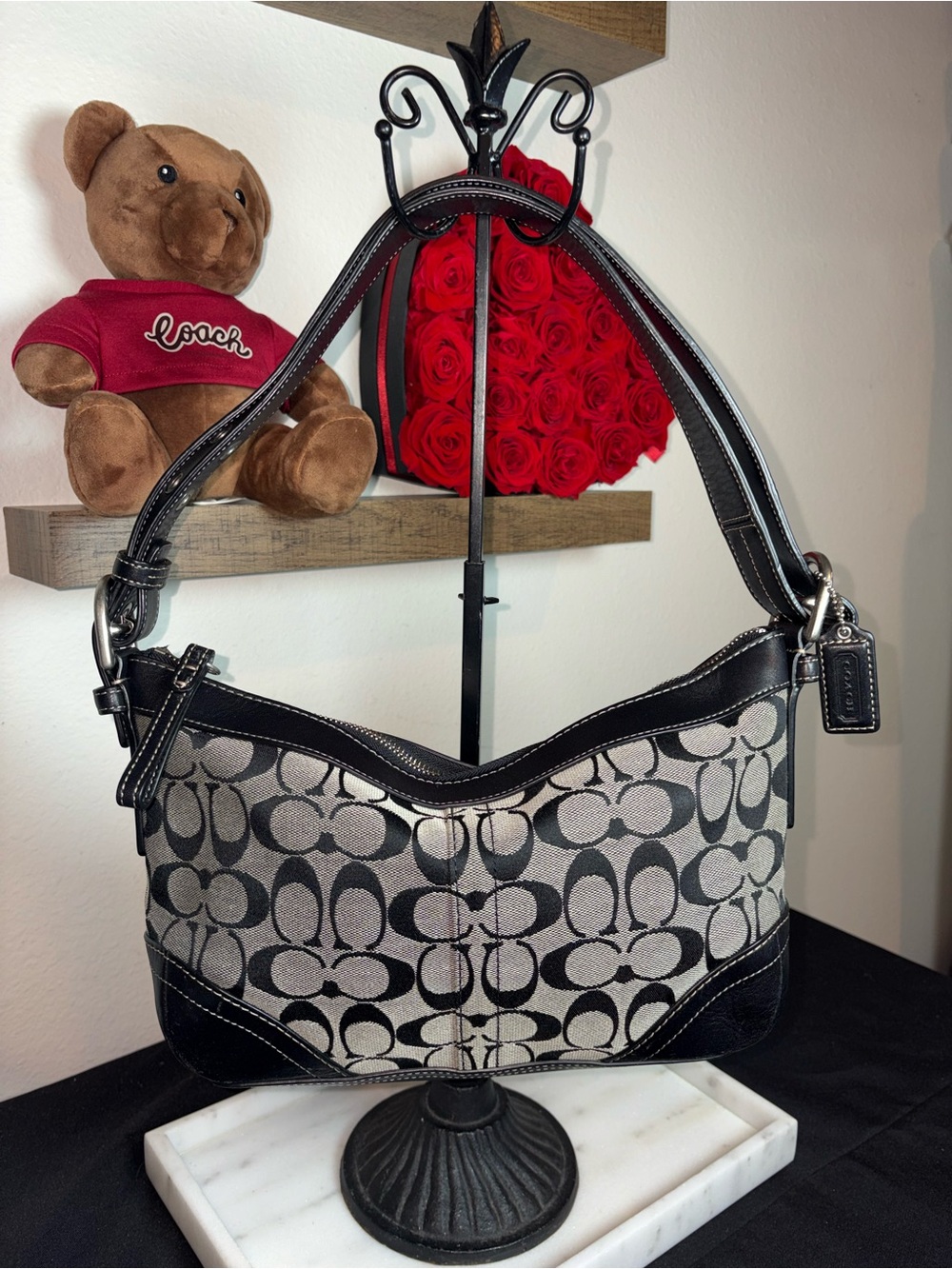 Coach Black Signature C SoHo Hobo Shoulder Covertible Crossbody Bag